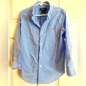 Ralph Lauren light blue check button down shirt.  Size 6.